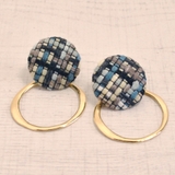 ブルー | チェック編みボタン2WAYピアス アンティーク ビンテージ | FACION