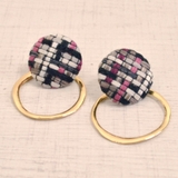 パープル | チェック編みボタン2WAYピアス アンティーク ビンテージ | FACION