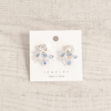ライトブルー | ボリュームフラワーストーン付ピアス 春夏花チタンポスト浴衣 | FACION