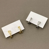 2連クロスメタルフープイヤリング ノンホールピアスレディースシルバーゴールド | FACION | 詳細画像1