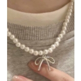 ホワイト | パールリボンネックレス | FUN