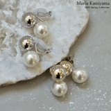 [選べる2デザイン]ツインメタルフェイクパールボールピアスorイヤリング | Re:EDIT | 詳細画像1 