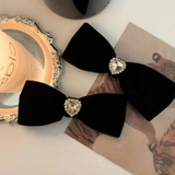 ブラック | ハートストーンリボンヘアクリップ 2個セット 10428 | G&L Style
