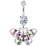 シルバー | ヘソピアス 14G マルチカラーバゲットCZジュエルウィング | ピアス専門店HOMESLICEPRODUCTIONS