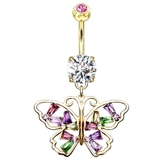 ゴールド | ヘソピアス 14G マルチカラーバゲットCZジュエルウィング | ピアス専門店HOMESLICEPRODUCTIONS