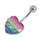 シルバー | レインボーオパール グリッターハート バナナバーベル 14G | ピアス専門店HOMESLICEPRODUCTIONS