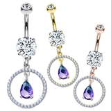 ヘソピアス CZパヴェ サークルウィズティアドロップ バナナバーベル 14G | ピアス専門店HOMESLICEPRODUCTIONS | 詳細画像1 