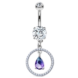 シルバー | ヘソピアス CZパヴェ サークルウィズティアドロップ バナナバーベル 14G | ピアス専門店HOMESLICEPRODUCTIONS