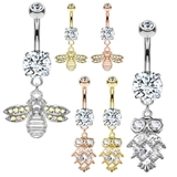 ヘソピアス CZジュエル ハチ＆フクロウダングル バナナバーベル 14G | ピアス専門店HOMESLICEPRODUCTIONS | 詳細画像1 