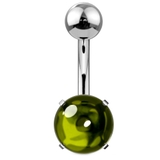 グリーン | ヘソピアス ジルコン カボションストーン バナナバーベル 14G | ピアス専門店HOMESLICEPRODUCTIONS