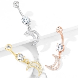 ヘソピアス CZパヴェ クレセントダングル バナナバーベル 三日月 14G | ピアス専門店HOMESLICEPRODUCTIONS | 詳細画像3 