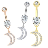 ヘソピアス CZパヴェ クレセントダングル バナナバーベル 三日月 14G | ピアス専門店HOMESLICEPRODUCTIONS | 詳細画像1 
