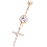 ゴールド | ヘソピアス クリスタルパヴェ クロスダングル | ピアス専門店HOMESLICEPRODUCTIONS