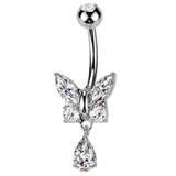 シルバー×クリア | ヘソピアス 14G バタフライ | ピアス専門店HOMESLICEPRODUCTIONS
