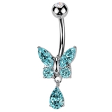 シルバー×アクア | ヘソピアス 14G バタフライ | ピアス専門店HOMESLICEPRODUCTIONS