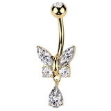 ゴールド×クリア | ヘソピアス 14G バタフライ | ピアス専門店HOMESLICEPRODUCTIONS