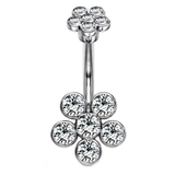 ダイヤモンドクリア | ヘソピアス ダブル6ジュエルフラワー バナナバーベル | ピアス専門店HOMESLICEPRODUCTIONS