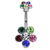 ミックス | ヘソピアス ダブル6ジュエルフラワー バナナバーベル | ピアス専門店HOMESLICEPRODUCTIONS