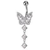 シルバー×クリア | ヘソピアス 14G バタフライ | ピアス専門店HOMESLICEPRODUCTIONS