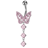 シルバー×ピンク | ヘソピアス 14G バタフライ | ピアス専門店HOMESLICEPRODUCTIONS