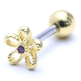 ゴールド | センター1ジュエル くりぬきフラワーフレームストレートバーベル16G | ピアス専門店HOMESLICEPRODUCTIONS