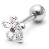 シルバー | センター1ジュエル くりぬきフラワーフレームストレートバーベル16G | ピアス専門店HOMESLICEPRODUCTIONS