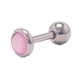 シルバー×ピンク | ブライトフラットストーン ストレートバーベル 16G | ピアス専門店HOMESLICEPRODUCTIONS