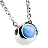 シルバー×ブルーオパール | 316Lサージカルステンレス 6mmシンセティックオパール ネックレス | ピアス専門店HOMESLICEPRODUCTIONS