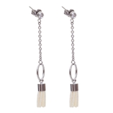 シルバー×ベージュ | ピアス サージカルステンレス ミニフリンジ 1ペア ロング レディース 両耳用 | ピアス専門店HOMESLICEPRODUCTIONS