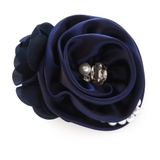 ネイビー | パール＆ビジューストーン付き サテンローズモチーフサイドフラワー コサージュ | Jewel vox