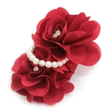 レッド | パール＆ストーン付き ダブル立体フラワー コサージュ | Jewel vox