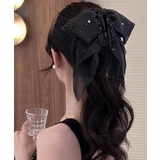 ブラック | シフォンリボンバンスクリップ ヘアクリップ バンスクリップ | kirakiraShop