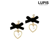 ブラック | ベロアリボンハートフレームピアス | LUPIS