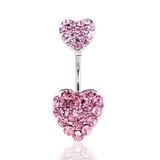 ピンク | ハートパヴェバナナバーベルボディピアス へそピアス 【サージカルステンレス | LUPIS