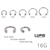【16G】コーンヘッドシルバーサーキュラーバーベルボディピアス | LUPIS | 詳細画像1 