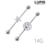 【14G】スター&スカルインダストリアルロングバーベルボディピアス | LUPIS | 詳細画像1