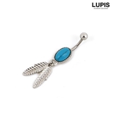 【14G】オーバルターコイズツインフェザーバナナバーベルボディピアス へそピアス | LUPIS | 詳細画像4