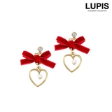レッド | ベロアリボンハートフレームピアス | LUPIS