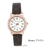 ブラウン | ゴールド＆パヴェデザインレザーウォッチ 腕時計 | LUPIS