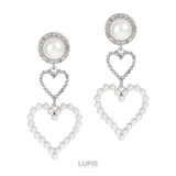 シルバー | パール×2連ハートピアス | LUPIS