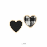 ブラック | チェック柄ハートイヤリング【クリップ式】 | LUPIS