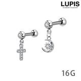 【16G】クロス×ムーンストレートバーベルボディピアス | LUPIS | 詳細画像1