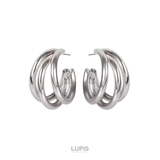 シルバー | 3連ワイドメタルフープピアス | LUPIS