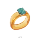 ブルー×ブラウン | スクエアビジューアクリルリング | LUPIS