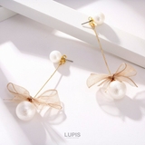 コットンパール×リボンバックキャッチピアス | LUPIS | 詳細画像3 