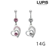 【14G】2連オープンハート＆ジュエルバナナバーベルボディピアス へそピアス | LUPIS | 詳細画像1 