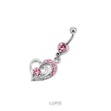 ピンク | 【14G】2連オープンハート＆ジュエルバナナバーベルボディピアス へそピアス | LUPIS