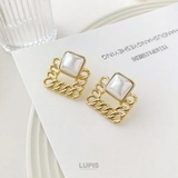 【S925ポスト】パール×チェーンスクエアピアス | LUPIS | 詳細画像3 