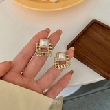 【S925ポスト】パール×チェーンスクエアピアス | LUPIS | 詳細画像5 