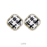 ブラック | ツイードスクエアボタンピアス【S925ポスト】 | LUPIS